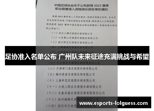 足协准入名单公布 广州队未来征途充满挑战与希望
